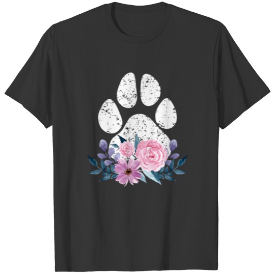 Cute Dog Puppy Lover Dog Paw Print Floral Gift Fun T Shirts