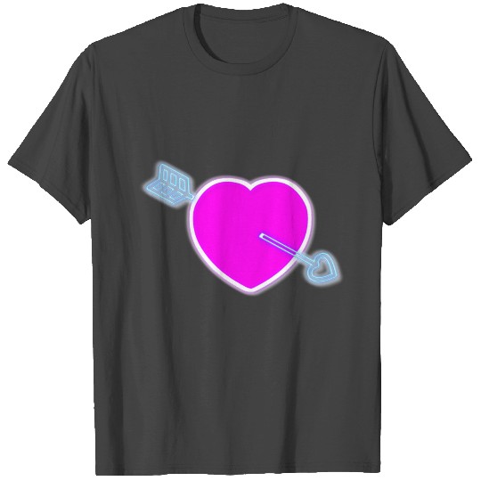 Neon pink love heart and blue arrow T Shirts