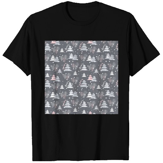 Grey Winter Christmas Tree Holiday Pattern T Shirts