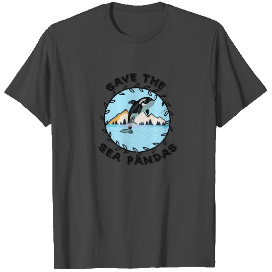 Save The Sea Pandas Gifts Retro orca killer whale T Shirts