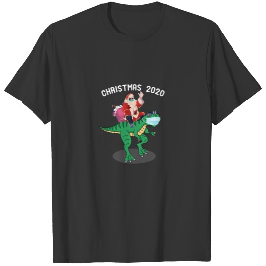 Santa Riding Dinosaur Trex with Toilet Paper Funny T-shirt