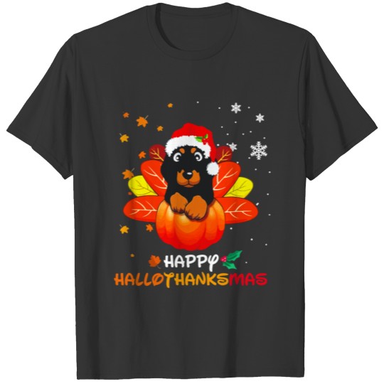 Dachshund Halloween And Merry Christmas Happy Hall T Shirts