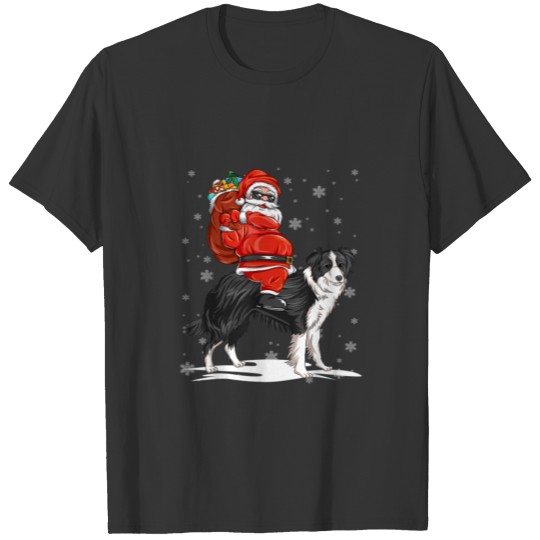 Border Collie Christmas Dog Riding Santa Xmas T Shirts