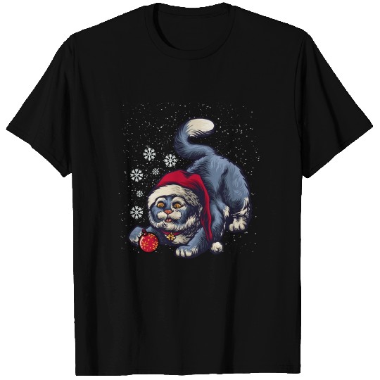 Santa Black Cat Tangled Up Christmas Tree Lights T Shirts