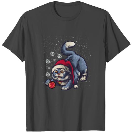 Santa Black Cat Tangled Up Christmas Tree Lights T Shirts