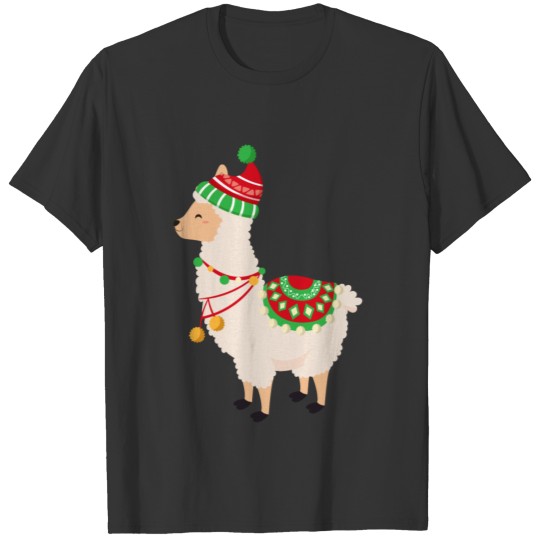 Cute christmas llama with winter dress T Shirts