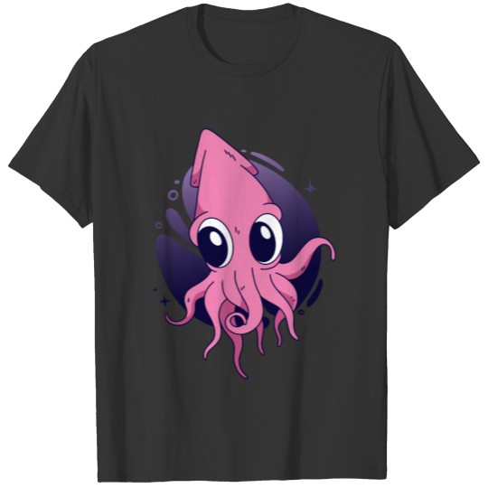 Cute squid cartoon with big eyes ocean animals T-shirt