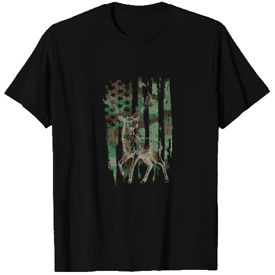 Camouflage American Camo Flag Elk Deer Hunting Men T Shirts