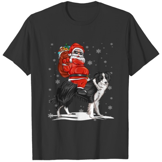 border collie Christmas Dog Riding Santa T Shirts