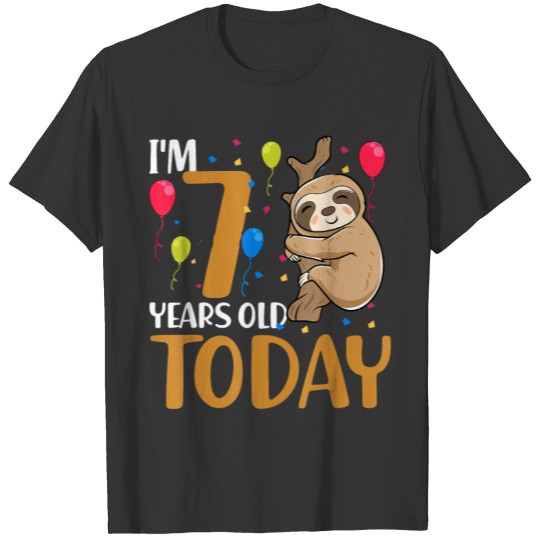 7th birthday sloth kids lazy boys party 7 seven T-shirt