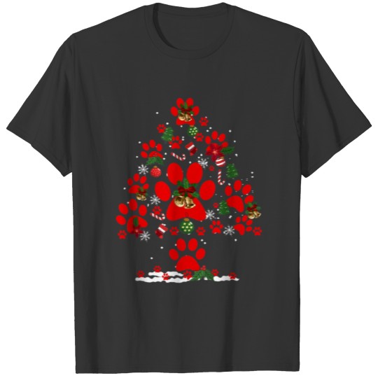 Paws Print Christmas Tree Dog Cat T Shirts