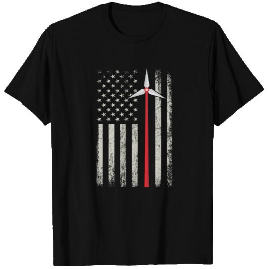 American Flag Engineer T Shirts Wind Turbine