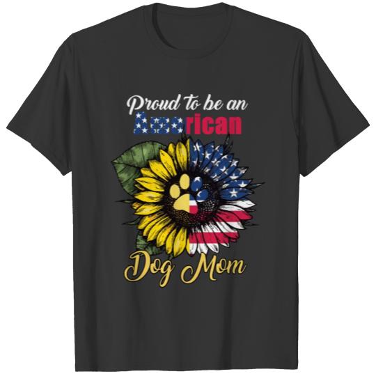 Dog American Dog Mom Sunflower USA Flag T-shirt