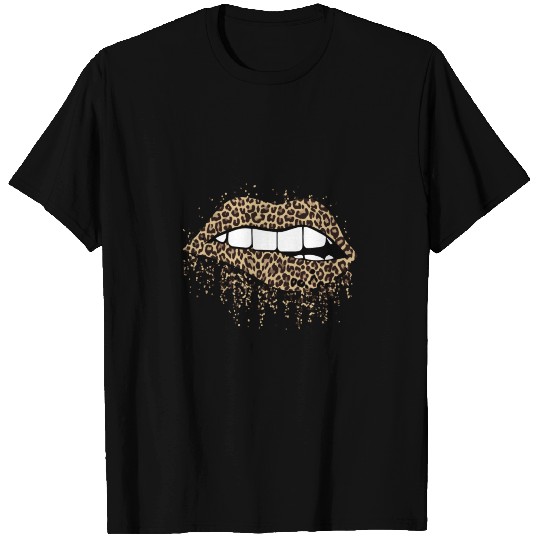 Fashion Leopard Print Dripping Biting Lip T Shirts