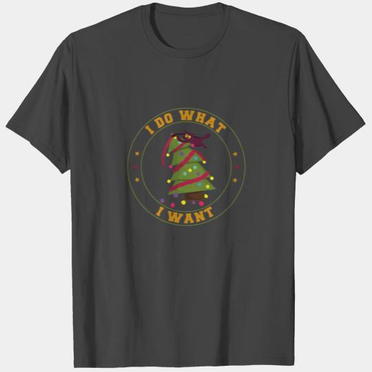 christmas cat tree i do what i want funny kittie T Shirts