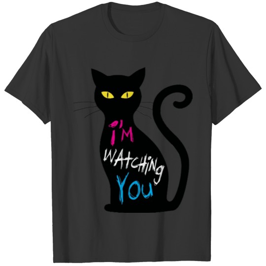 Black voyeur cat T-shirt