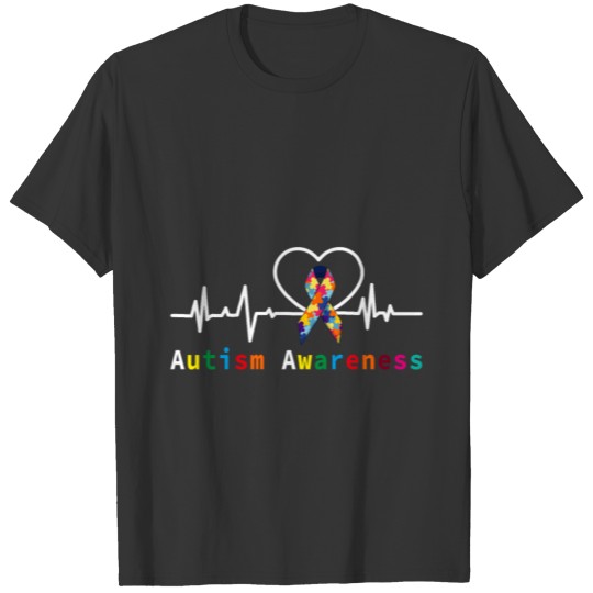Heartbeat Autism Awareness With Autism Ribbon T-shirt