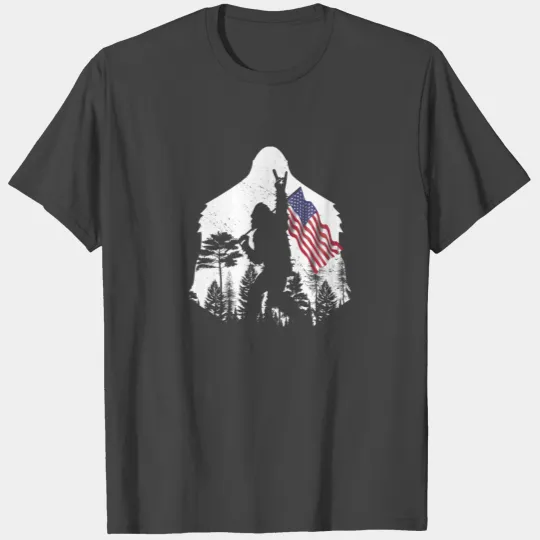 Bassquatch Bigfoot Sasquatch Yeti US Flag T Shirts