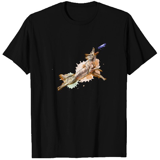 Dog catching flying disk gliding toy indie art T Shirts