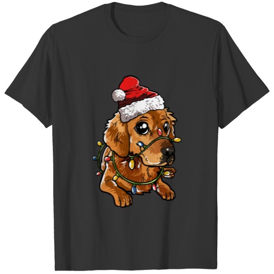 Golden Retriever Santa Christmas Tree Lights T-shirt