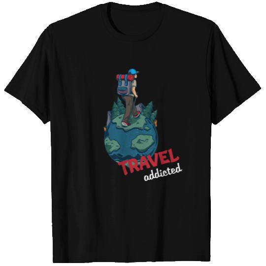 Travel Addicted Hiking Backpacker World Tour Gift T Shirts