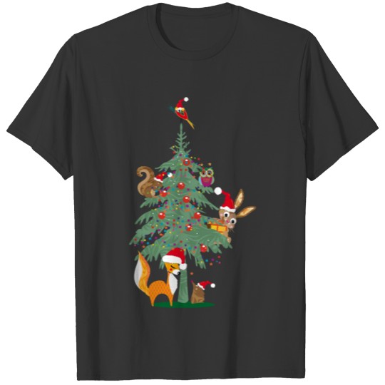 Christmas tree and many animal forest inhabitants T Shirts