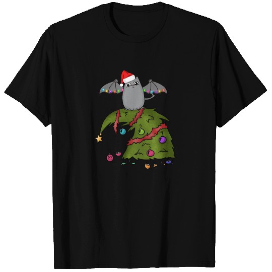 Bat Dragon Cat with Santa Hat on Christmas Tree T Shirts