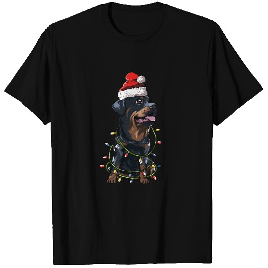 Rottweiler Santa Christmas Tree Lights T Shirts
