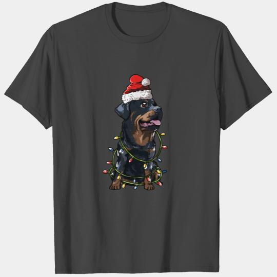 Rottweiler Santa Christmas Tree Lights T Shirts