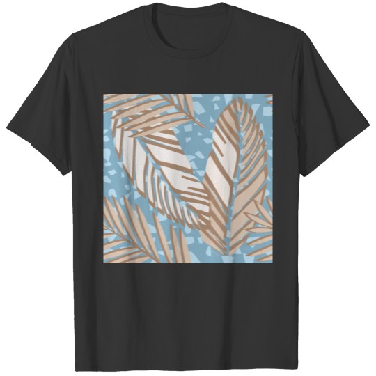 Terrazzo Style Tropical Palm Leaves Blue T Shirts