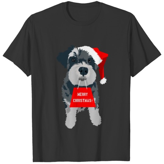Christmas Dog Santa Hat Mini Schnauzer Grey Red T-shirt