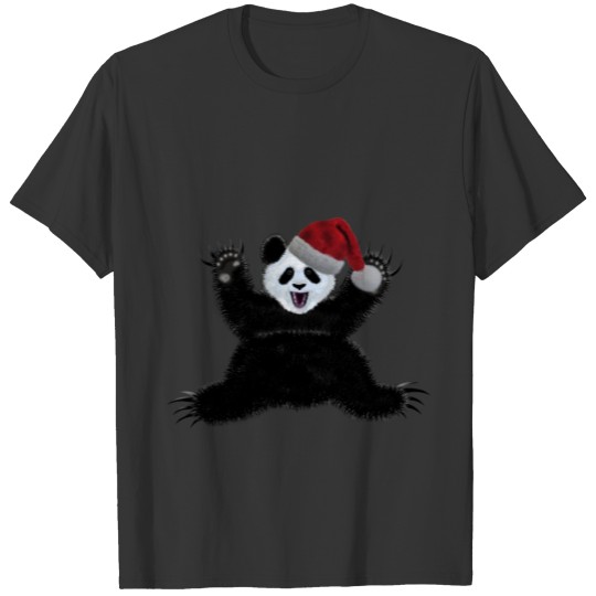Christmas panda wearing santa claus hat T Shirts