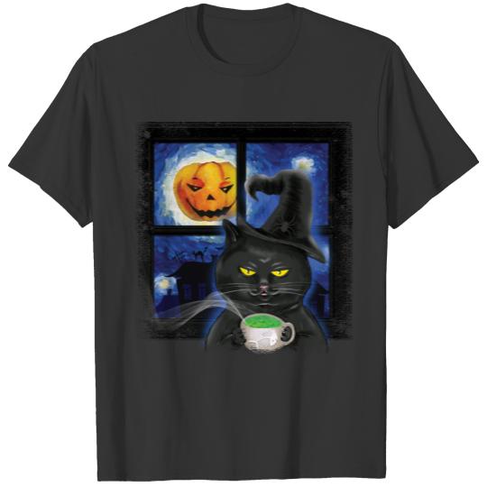 Funny Halloween, Black Cat, The cup of poison T Shirts