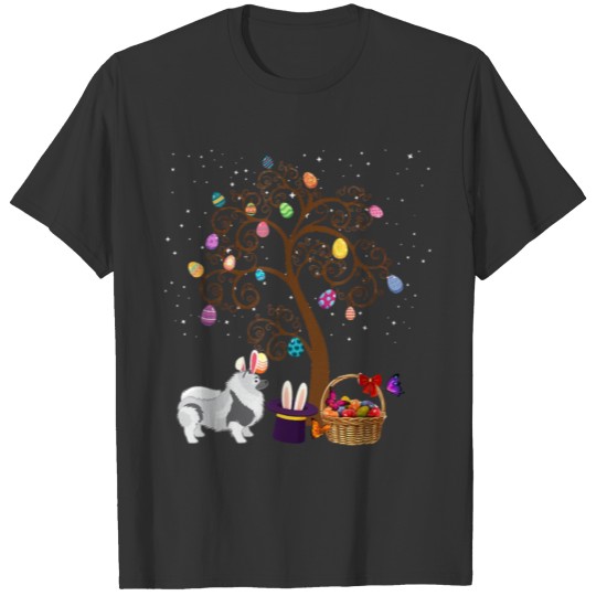 Keeshond Pet Dog Hunting Egg Tree Bunny Easter T-shirt