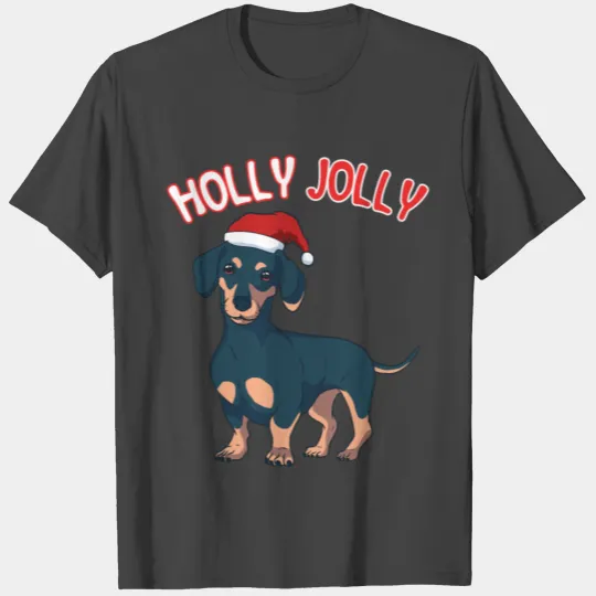 Holly Jolly Dachshund Merry Christmas Holiday Dogs T Shirts