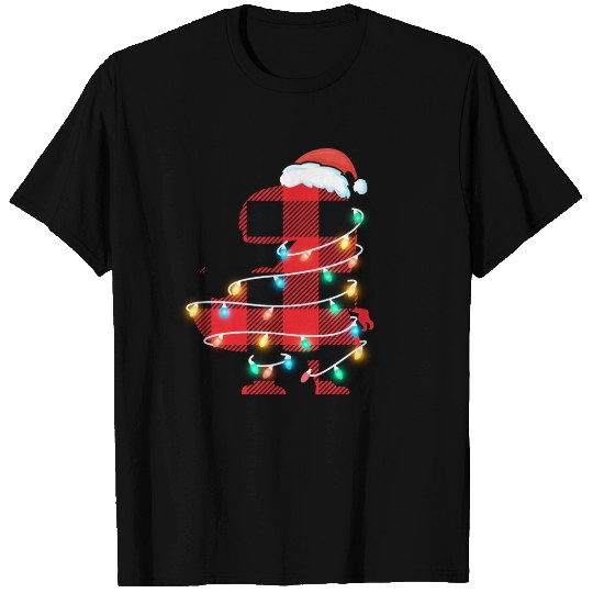 Red Plaid Dinosaur T Rex Christmas Lights Pajamas T Shirts