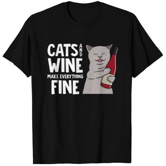 Cats And Wine Make Everything Fine Cat Lover Gift T Shirts