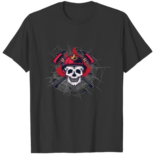 Firefighter Halloween Costume Thin Red Line Skull T-shirt