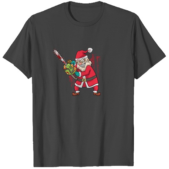 Bad Santa Claus with Chainsaw and Blood T Shirts