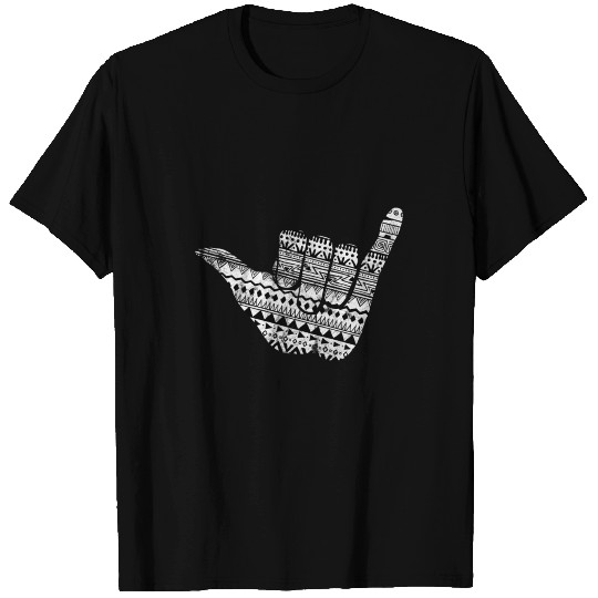 Hang Loose White Polynesian Tribal Shaka T Shirts