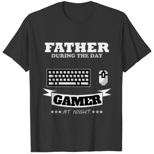 Father Dad Pixelart Gamer at Night FunnyComputerCo T-shirt