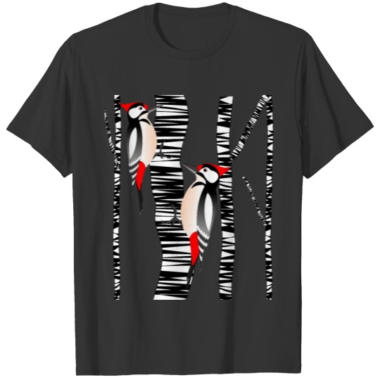 abstract woodpecker in birch forest T Shirts
