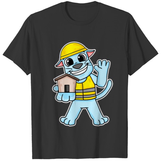 Builder cat topping house building gift T-shirt