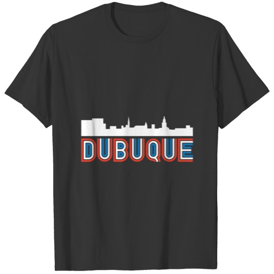 Red White Blue Retro Dubuque Iowa Skyline Long Sle T Shirts