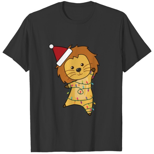 Lion Christmas Fairy Lights Cute Animals Kids T Shirts