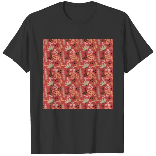Aesthetic Floral Garden Pattern Red T Shirts