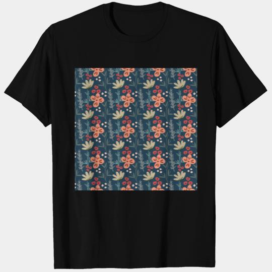Aesthetic Floral Garden Pattern Blue Red T Shirts