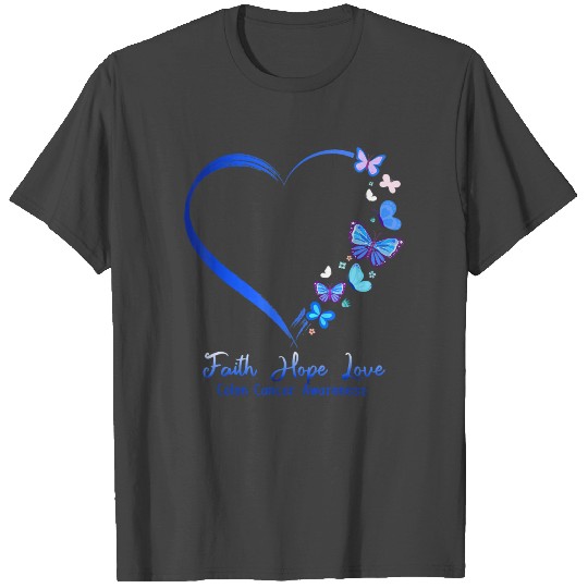 Faith Hope Love Heart Buttefly Colon Cancer T Shirts