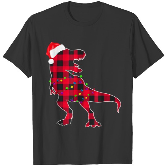 Dinosaur Red Plaid Buffalo T Rex Christmas Lights T Shirts