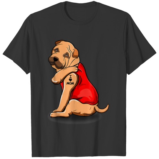 Funny shar pei Dog I Love Mom Tattoo shar pei T Shirts